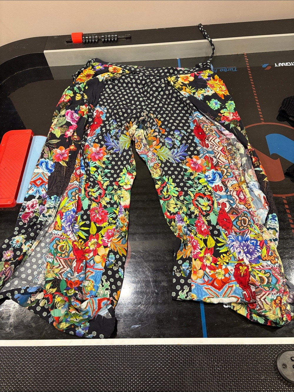 Vibrant Floral Boho Wide-Leg Pants - Black Base with Multicolor Floral Print